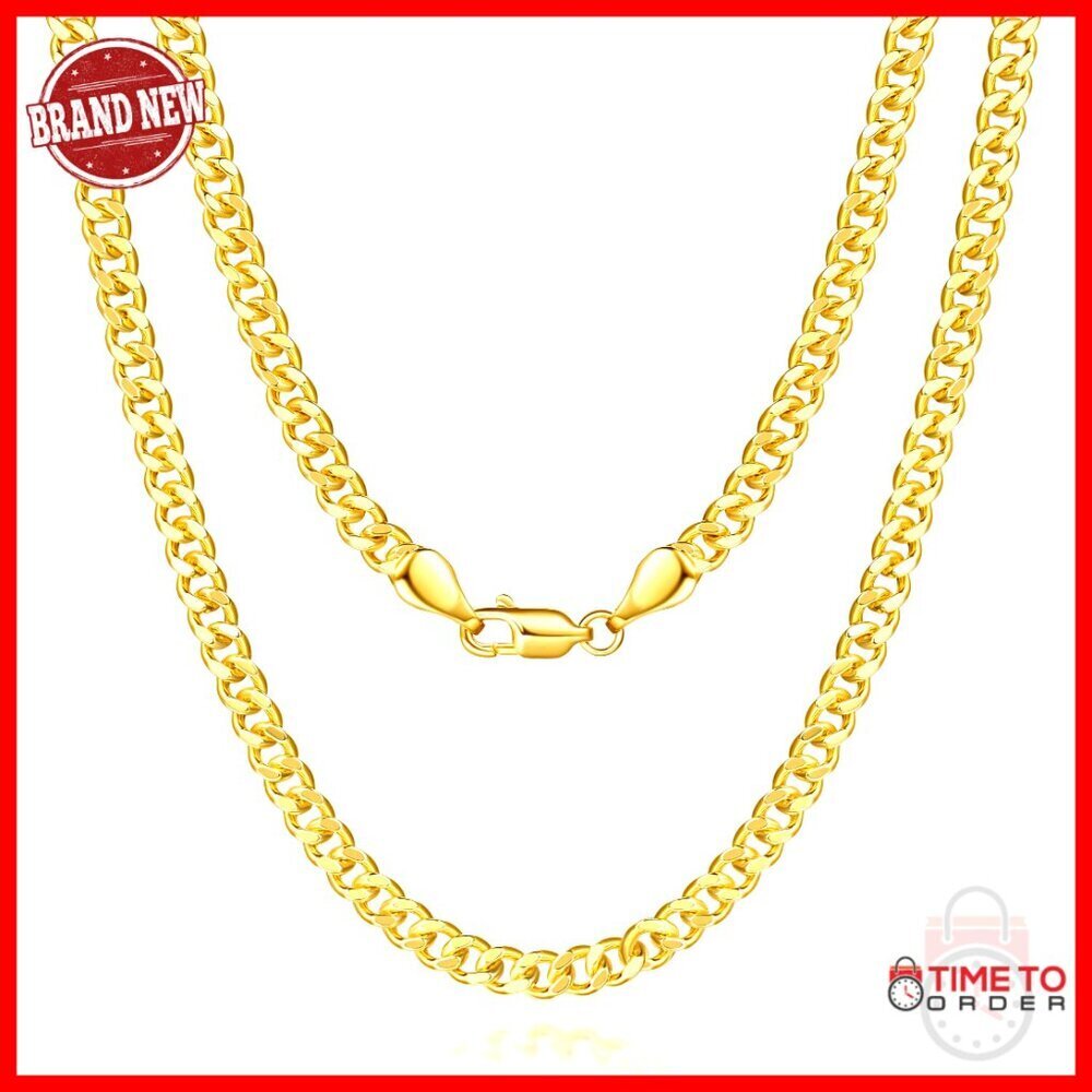 14K Gold Cuban Link Chain Necklace 4.5mm Chunky Non-Tarnish 16-24in